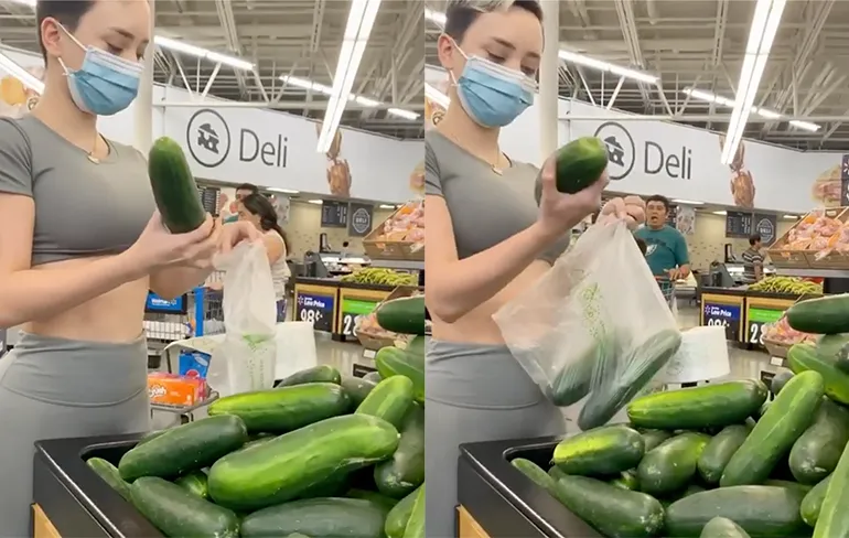 Veronica Victoria slaat een aantal courgettes in...