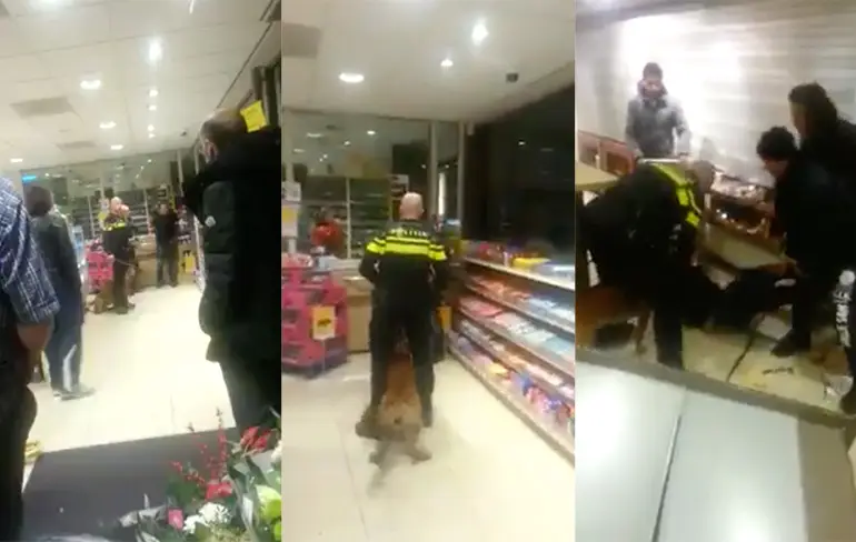 Verwarde man tankstation Portland overmeesterd door politie(hond)