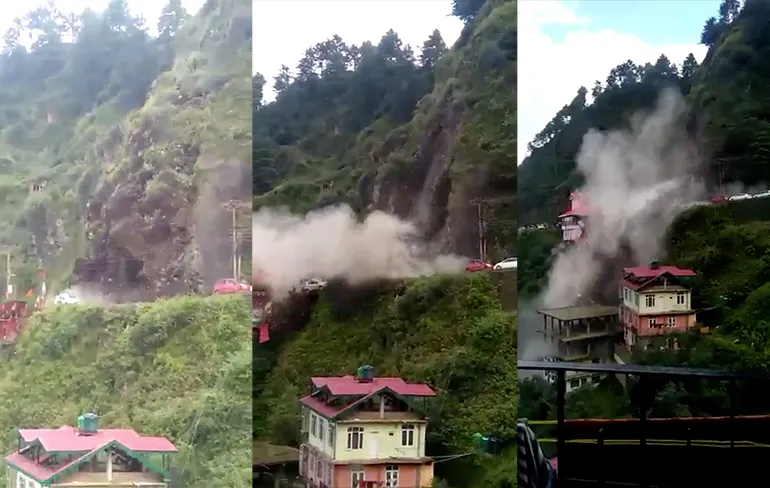 Video aardverschuiving bij weg in India