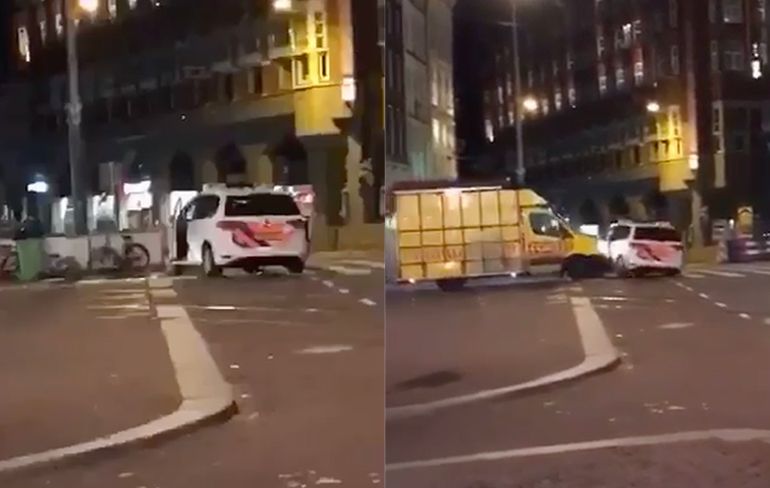 Video busje rijdt meerdere keren in op politieauto in Amsterdam
