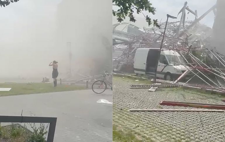 Video van net na moment dat Antwerpse school in aanbouw deels is ingestort