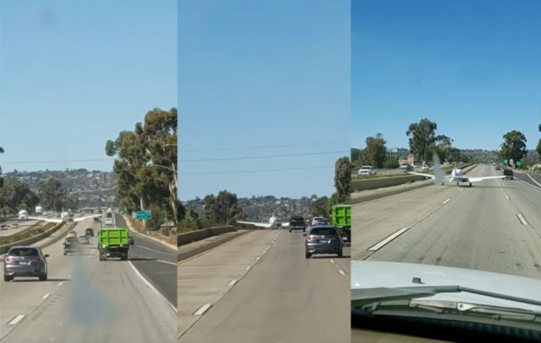 Vliegtuigje met panne landt op de snelweg in Californië