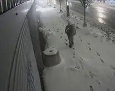 Voetganger Brooklyn maakt kennis met sneeuwschuiver