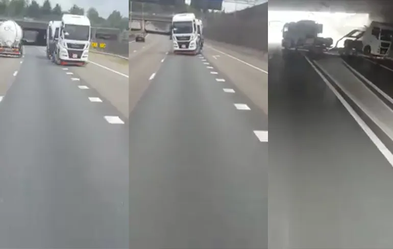 Vrachtwagenchauffeur slingert lekker op de A16