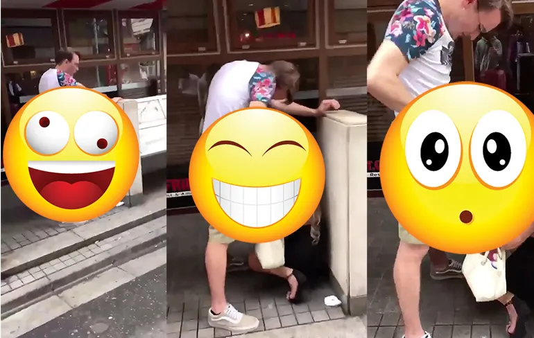 Vriendin geeft beloning op straat na middagje shoppen...