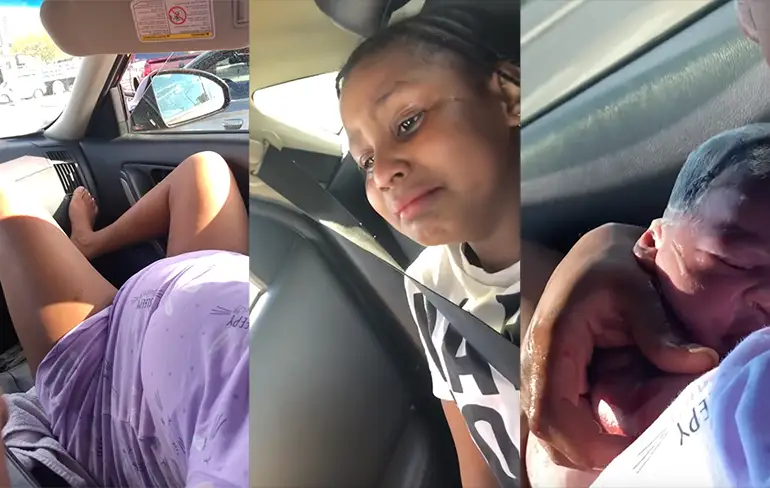 Vrouw bevalt van dochter, terwijl hele gezin in de auto zit