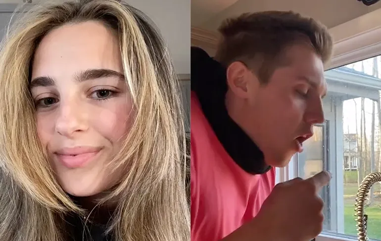 Vrouw geeft vriendje een hele vieze vinger