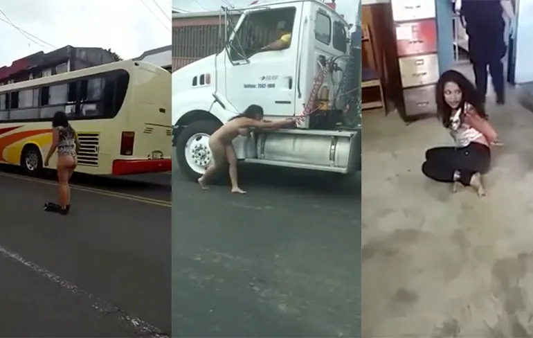 Vrouw in Costa Rica gaat naakt en probeert verkeer te stoppen