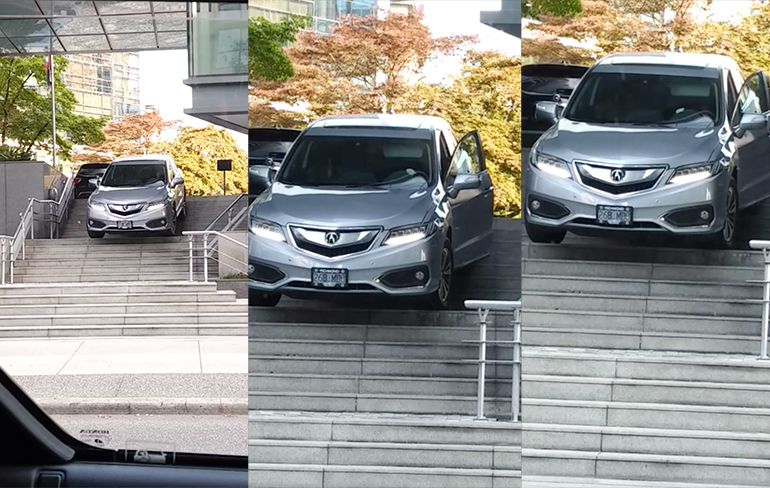 Vrouw in Vancouver neemt de trap... met haar auto...