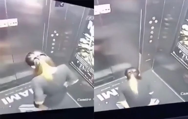 Vrouw ledigt blaas in lift, man is totaal niet onder de indruk