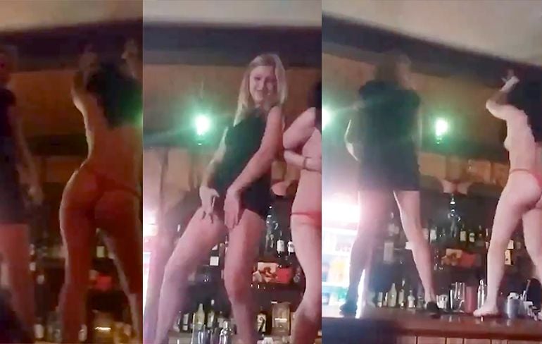 Vrouw probeert sexy te dansen op een bar, maar faalt...