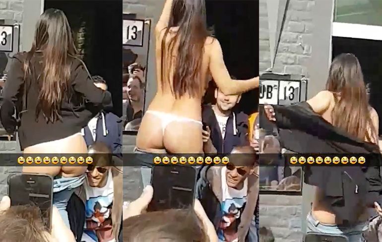 Vrouwelijk fan doet striptease tijdens kampioensfeestje Club Brugge