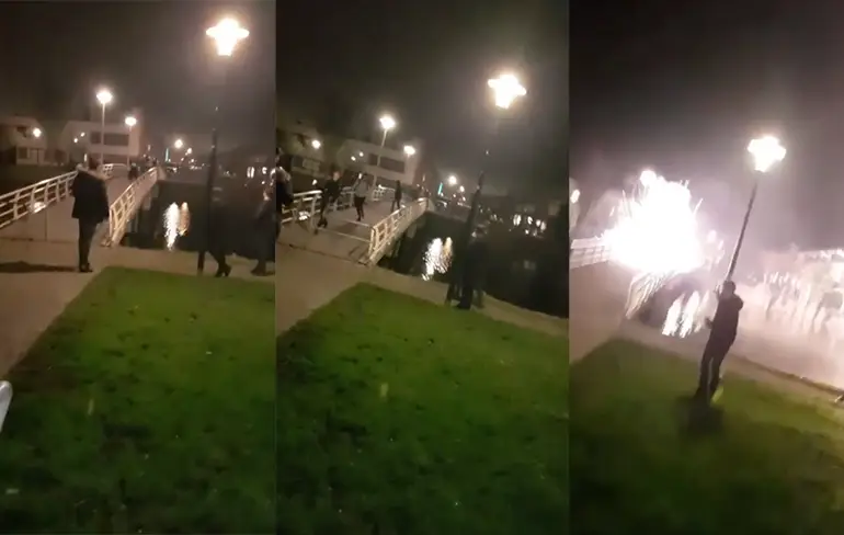Vuurwerkbom op brug in Monster
