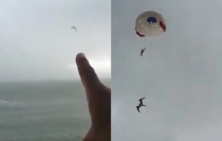 Wat je dus niet wilt tijdens parasailen: Touw knapt en vrouw vliegt weg