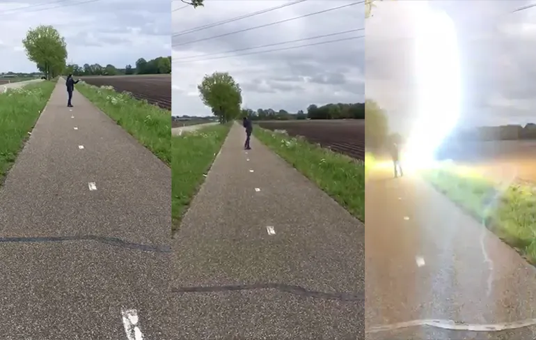Wat je dus nooit moet doen: Iets op elektriciteitsdraden gooien