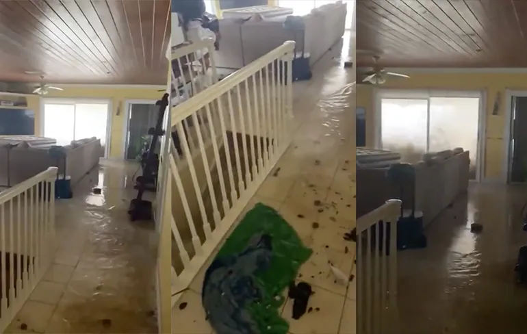 Water heeft de tweede verdieping van een huis op de Bahama's bereikt