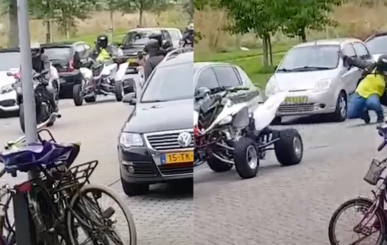 Wheelie op quad gaat mis: Ach kan de beste weleens gebeuren