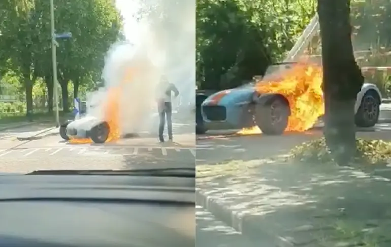 Zelfgemaakte auto vliegt in de fik in Leiderdorp