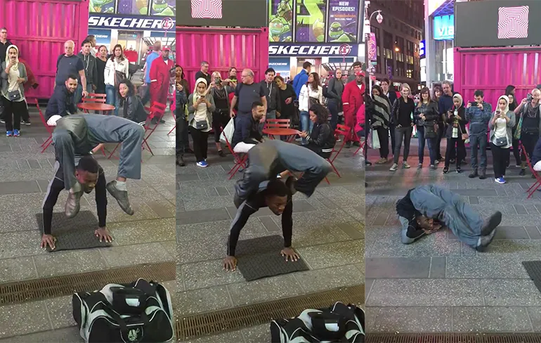 Zo, die meneer is nogal extreem flexibel!