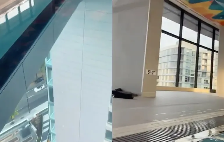 Zwembad met doorzichtige bodem is zeker niet voor mensen met hoogtevrees