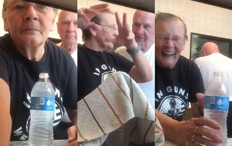 Vrouw neemt haar man te grazen met klassiek geintje