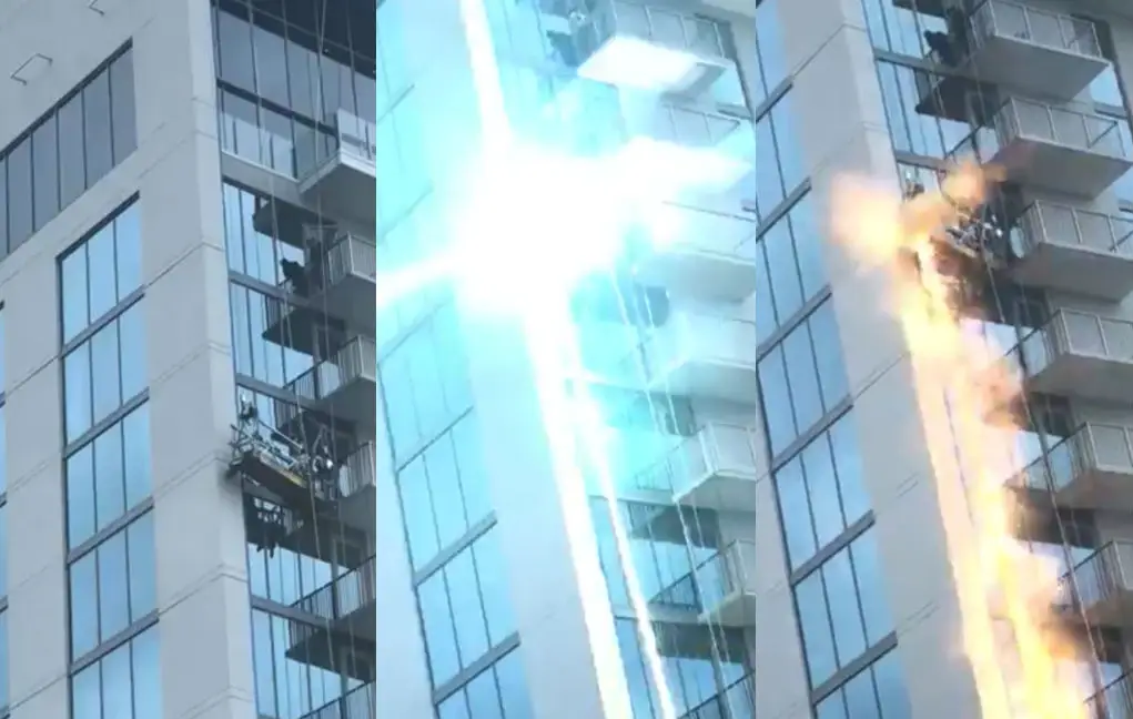 Zeer spannend momentje voor glazenwassers in Atlanta