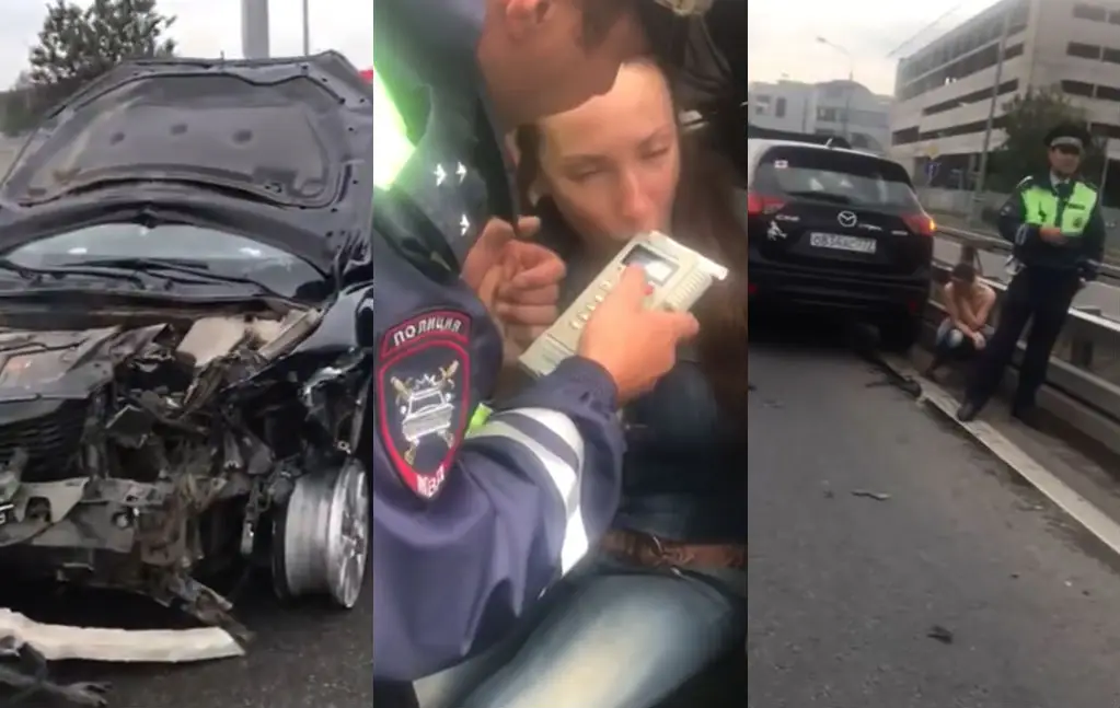 Volledig zatte dame maakt er zooitje van op de ring van Moskou