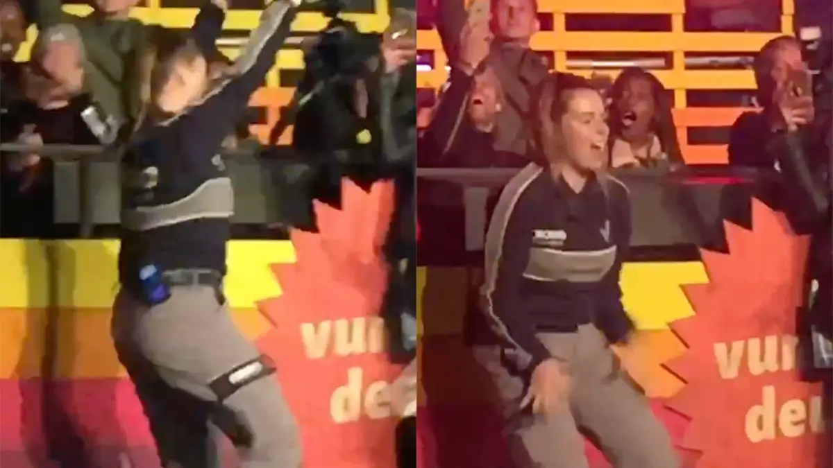 Beveiliger gaat lekker los op vunzige deuntjes