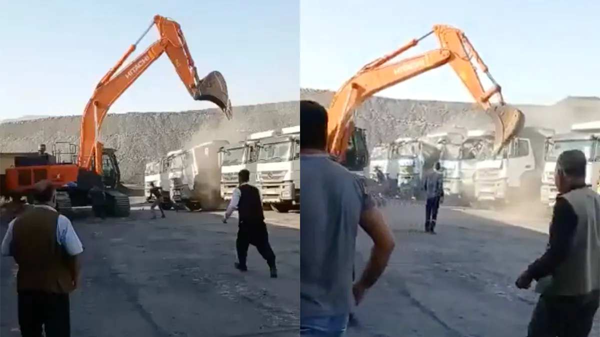 Machinist van graafmachine kreeg geen geld, dus ging hij vrachtwagens slopen