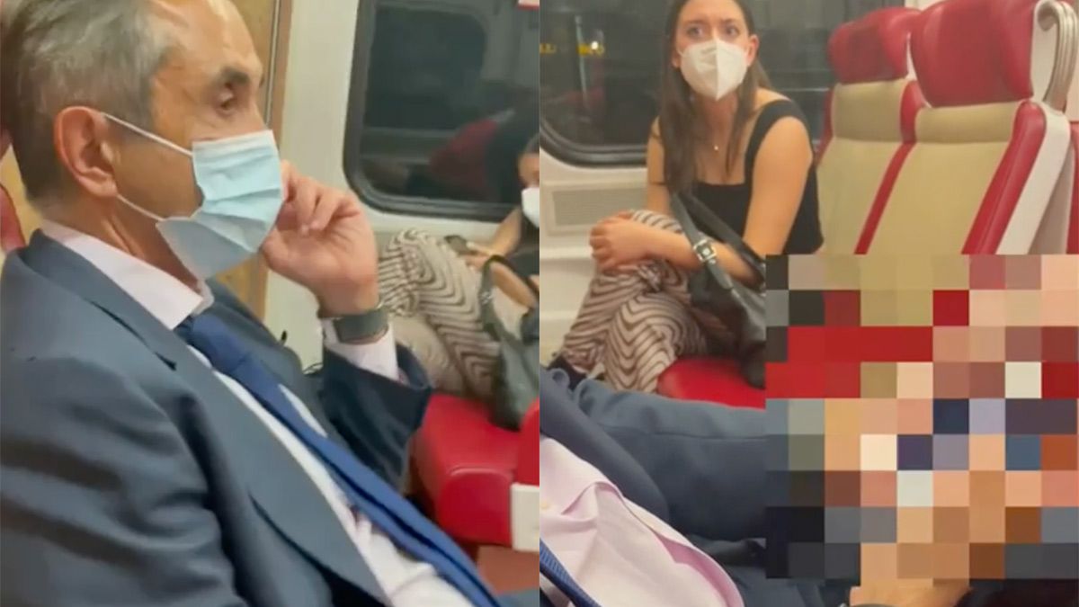 Viezerik betrapt op het maken van foto's onder rokje van vrouw in trein