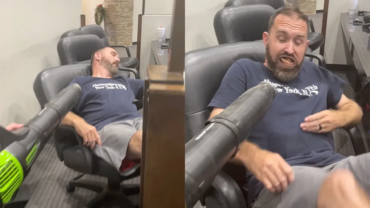 Vriend wordt ineens wakker, want kunstgebit vliegt weg door bladblazer