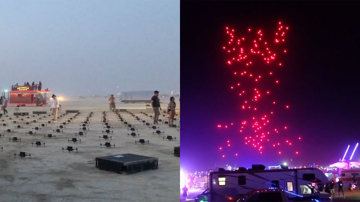 Wicker Man op Burning Man 2021 gemaakt met heel veel drones