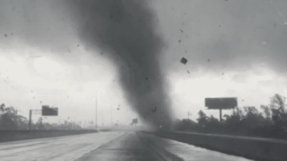 Tornado laat buggy over I-10 in Texas vliegen