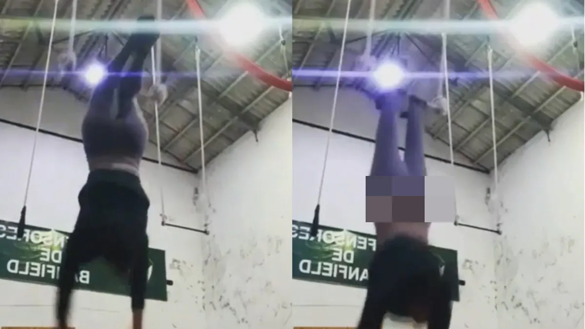 Argentijnse dame met een prima oeps momentje tijdens gymles