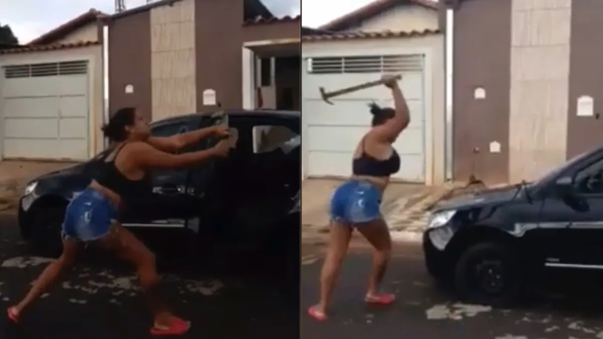 Braziliaanse sloopt auto van ex na maken van liefdesdansje met een ander