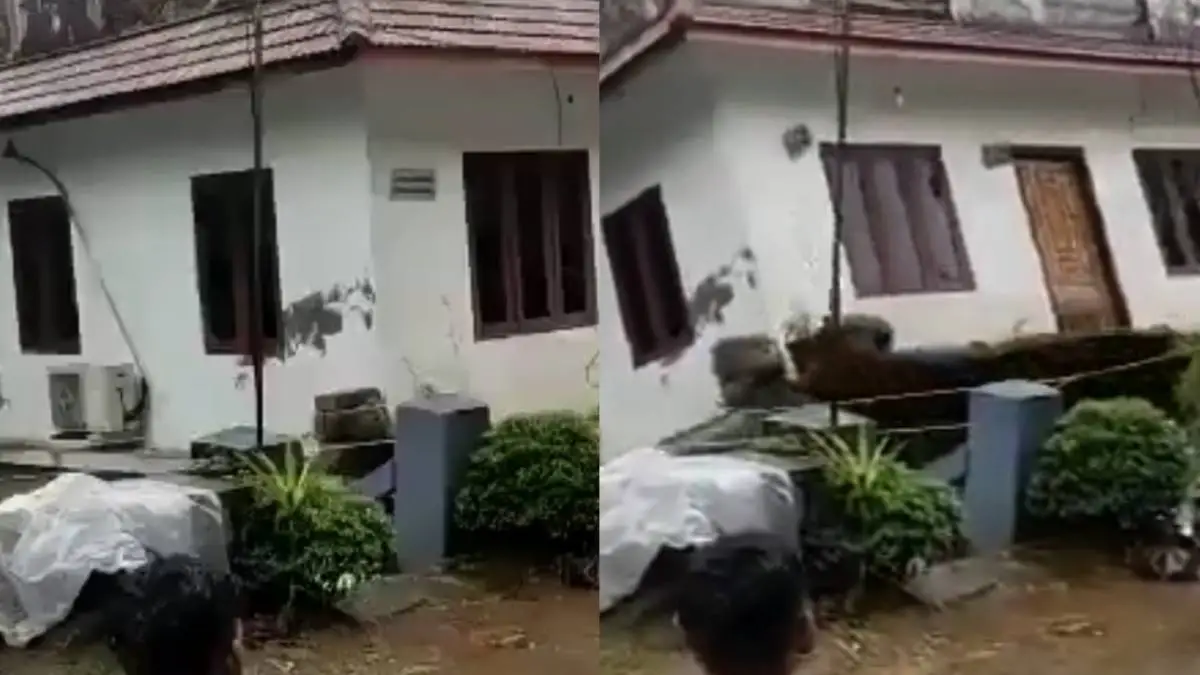 Overstromende rivier zorgt voor opslokken huis in Kerala