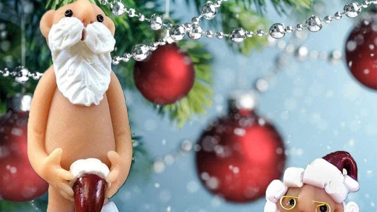 Hilarische en gewaagde kerstman en kerstvrouw voor in de kerstboom gaan viraal