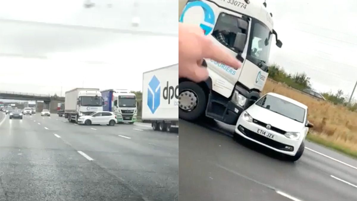 Vrachtwagenchauffeur geeft een andere auto een ongewilde lift