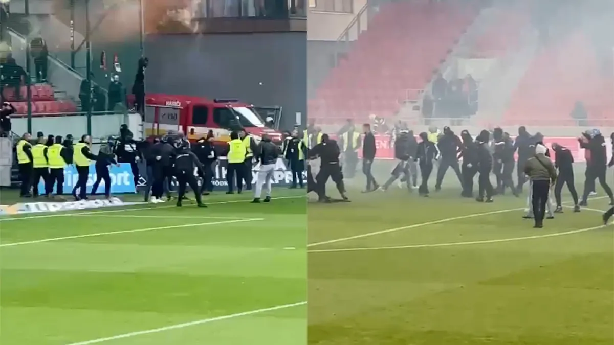 Wedstrijd Spartak Trnava vs Slovan Bratislava stilgelegd door vechtende supporters