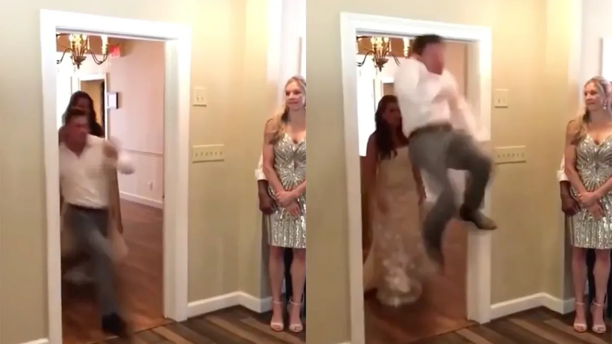 Bruidegom zet zichzelf voor schut door keihard zijn hoofd te stoten