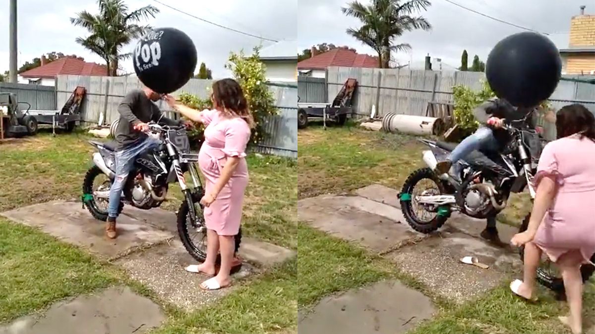 Gast rijdt bijna zijn vrouw en ongeboren kind omver tijdens gender reveal met Dirt Bike