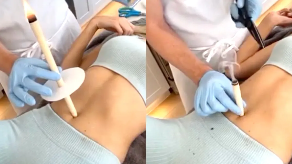 Het Internet vindt het vermakelijk om te kijken naar een oorkaars op een navel