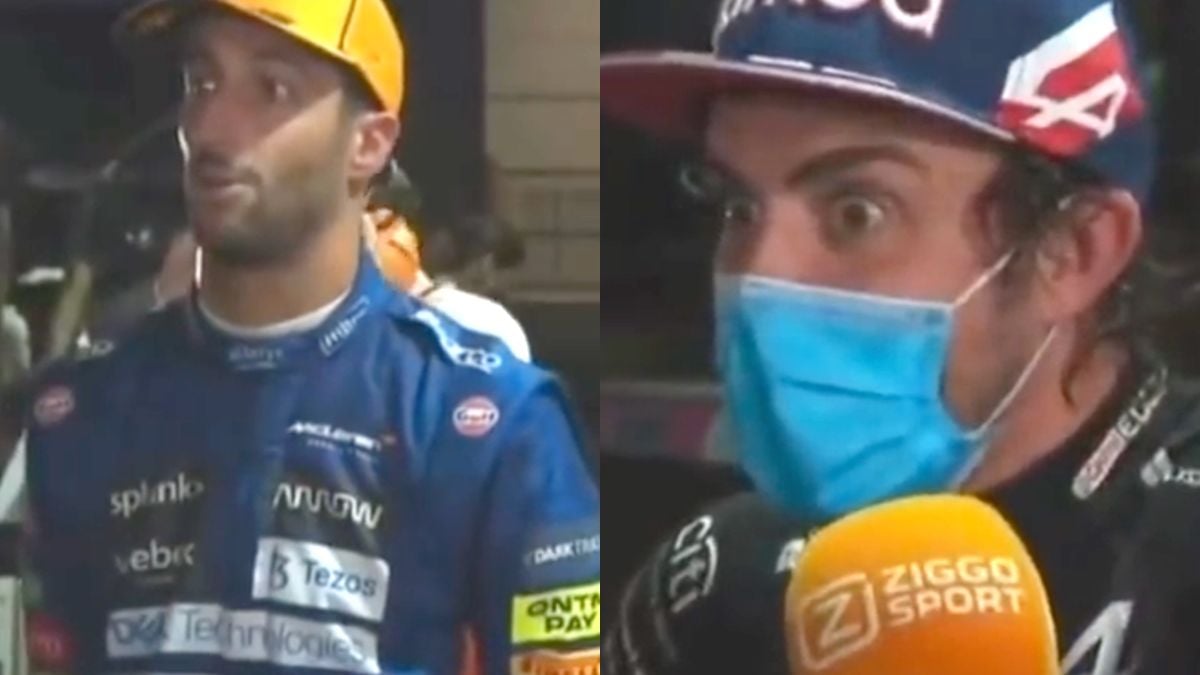 Coureurs Ricciardo en Fernando Alonso zien Max crashen in laatste bocht