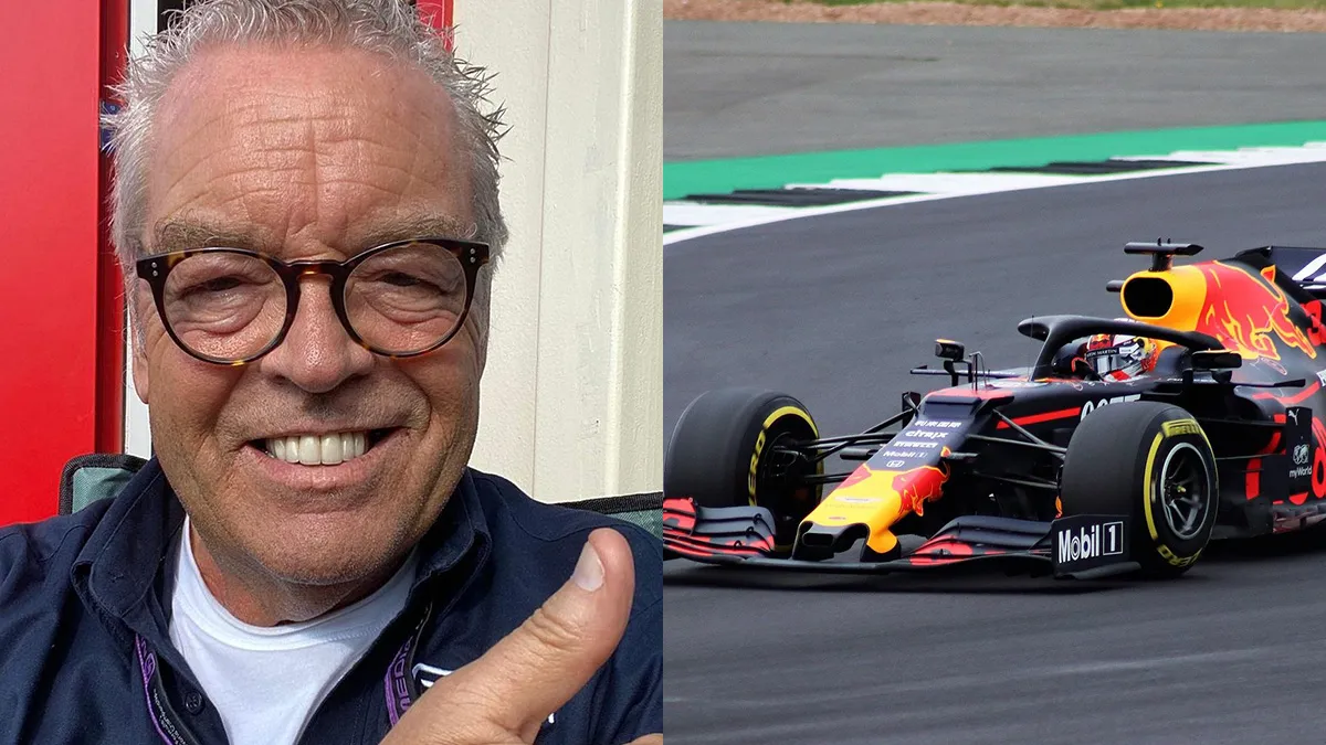 Dag Olav Mol en hallo Nelson Valkenburg en Melroy Heemskerk als presentatoren Formule 1