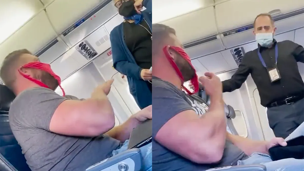 Man uit vliegtuig gezet, omdat hij een rode string droeg als mondkapje