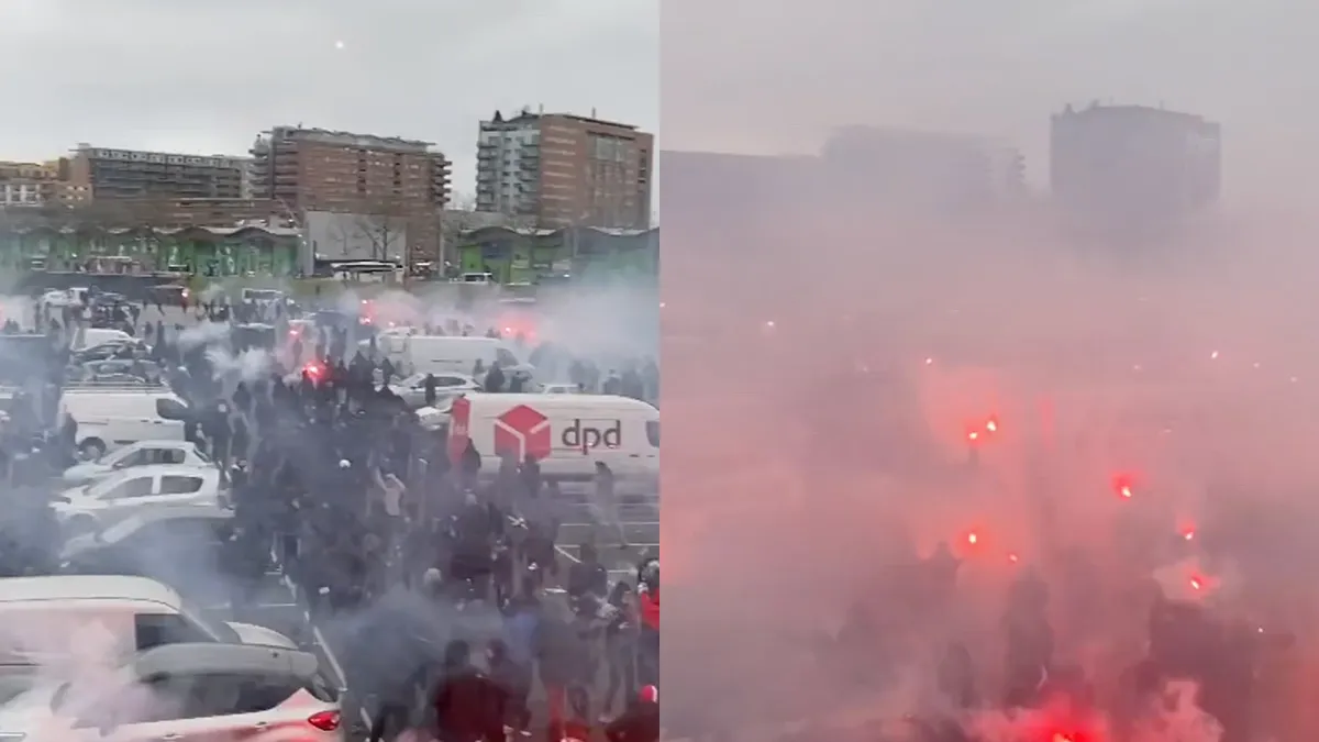 Onthaal spelersbus van Ajax voor De Klassieker tegen Feyenoord was weer heel gezellig