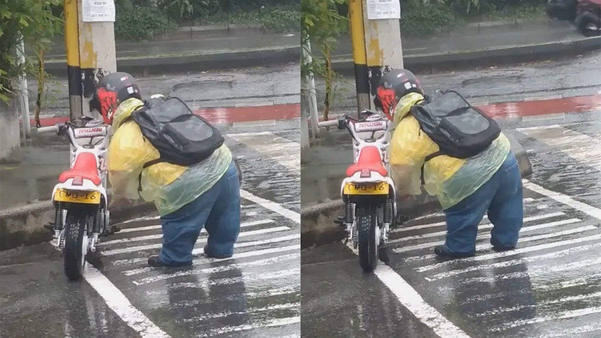 Dwerg heeft moeite om zijn motor aan te krijgen