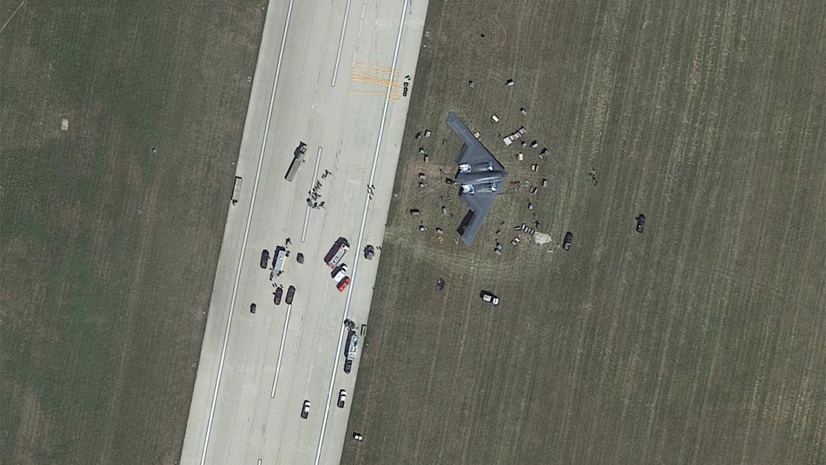 Gecrashte B2 Stealth bommenwerper op Google Maps van Whiteman Airforce Base te zien