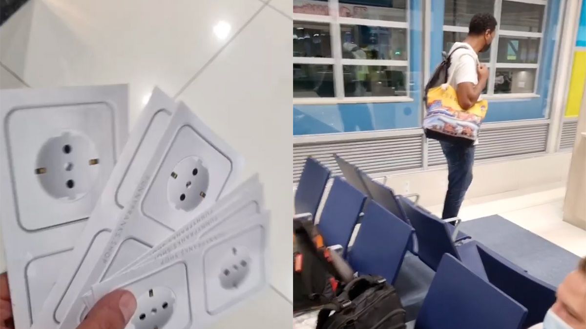 Outsiders neemt mensen die telefoon willen opladen op vliegveld te grazen