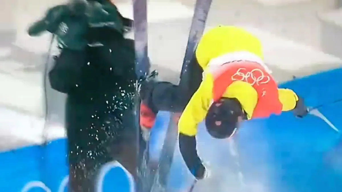 Skiër Jon Sallinen kwam in botsing met een cameraman